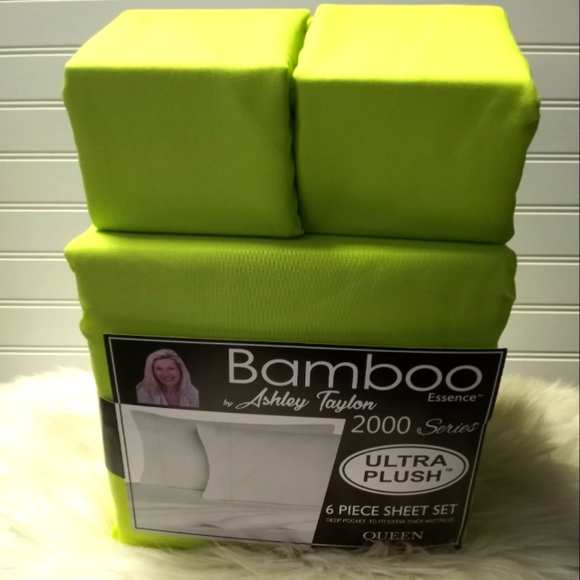 Bamboo Essence Queen Lime Green 6 Piece Sheet Set - Picture 10 of 10